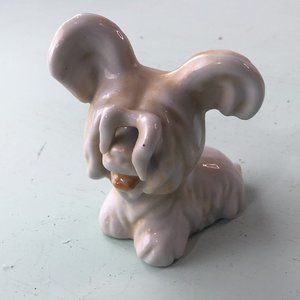 vintage porcelain dog maltese or sheep dog, marked Japan